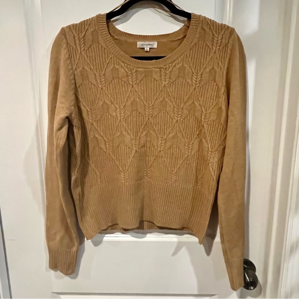 No Comment tan sweater. Women’s size large. Comfortable material.
